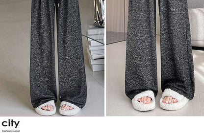 Drawstring Waist Melange Wide Leg Pants (Various Designs)