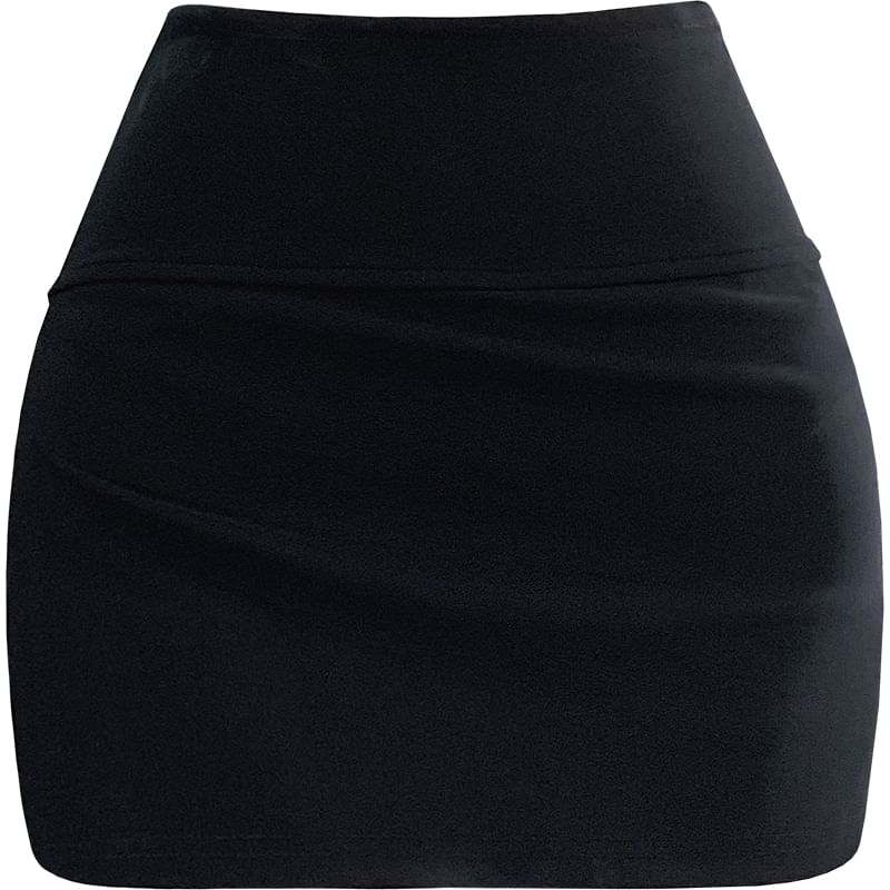High Waist Plain Slit Mini Skort