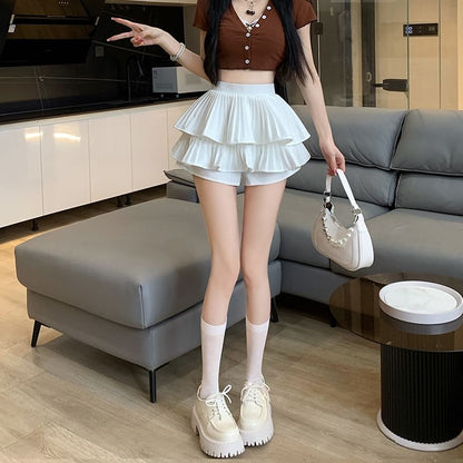 High Waist Plain Accordion Pleated Ruffle Mini A-Line Skirt