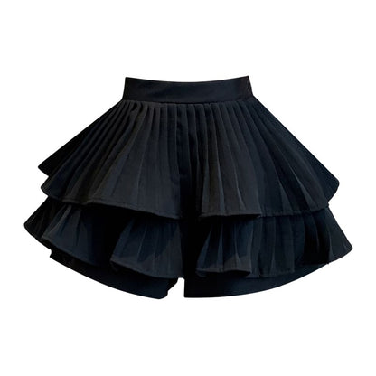 High Waist Plain Accordion Pleated Ruffle Mini A-Line Skirt