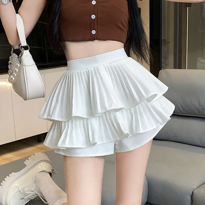 High Waist Plain Accordion Pleated Ruffle Mini A-Line Skirt