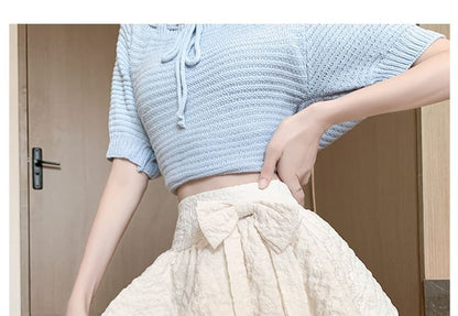 High Waist Plain Bow Ruffle Mini A-Line Skirt