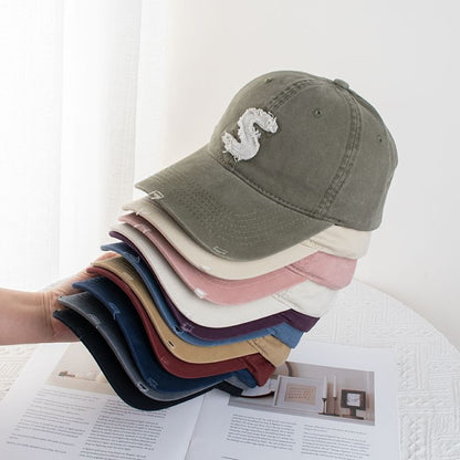 Lettering Applique Distressed Baseball Cap