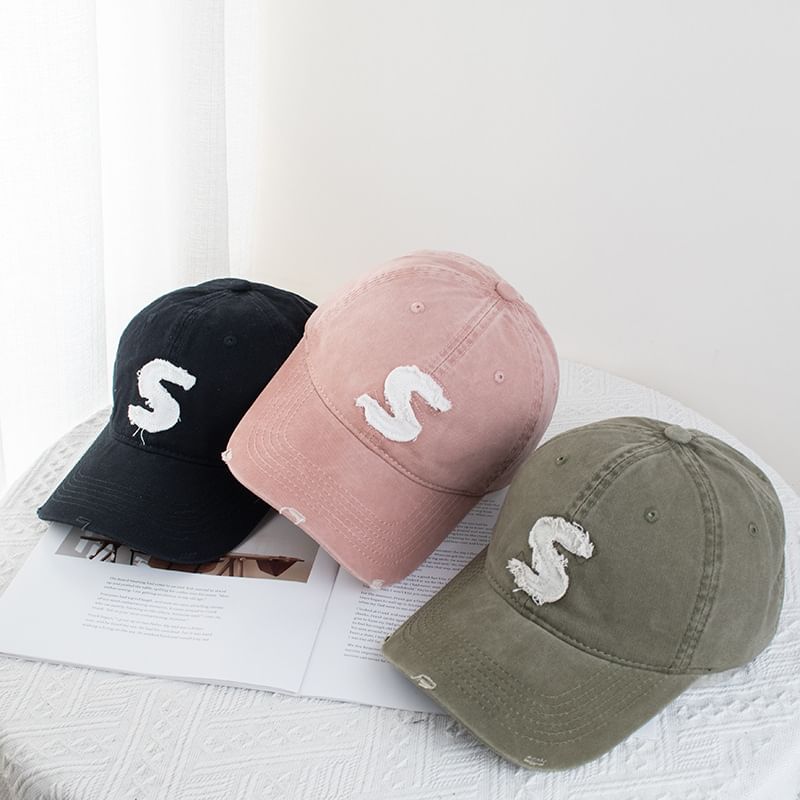 Lettering Applique Distressed Baseball Cap