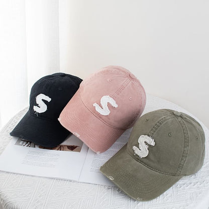 Lettering Applique Distressed Baseball Cap