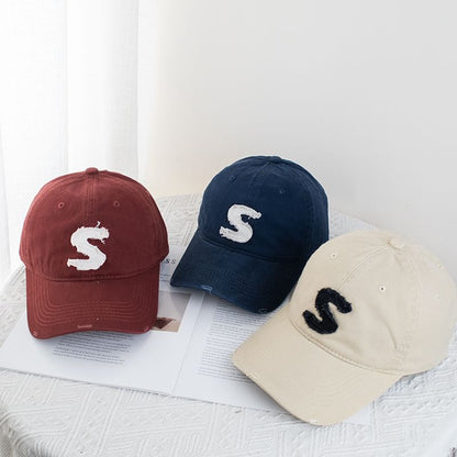 Lettering Applique Distressed Baseball Cap
