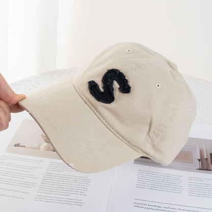Lettering Applique Distressed Baseball Cap