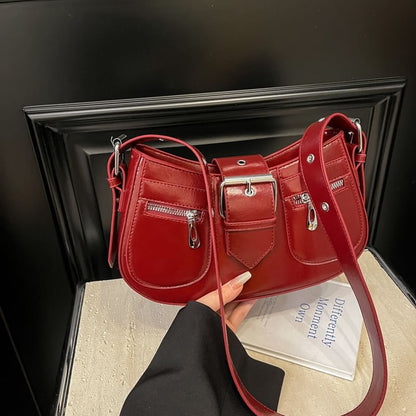 Faux Leather Buckled Shoulder Bag