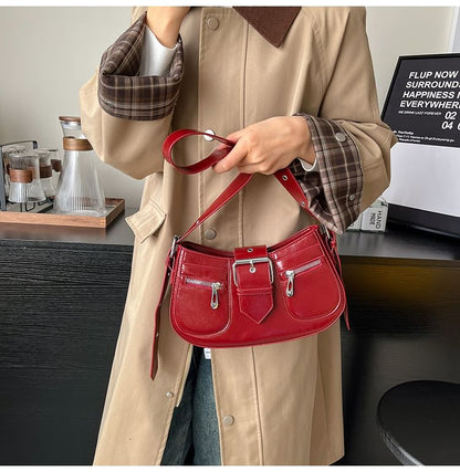 Faux Leather Buckled Shoulder Bag