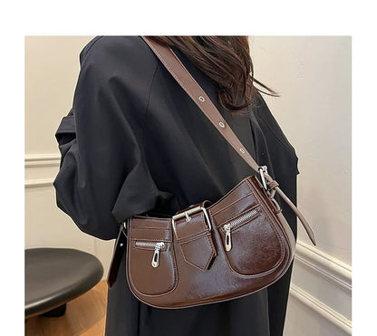 Faux Leather Buckled Shoulder Bag