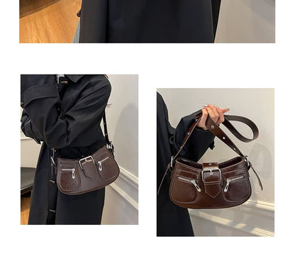 Faux Leather Buckled Shoulder Bag
