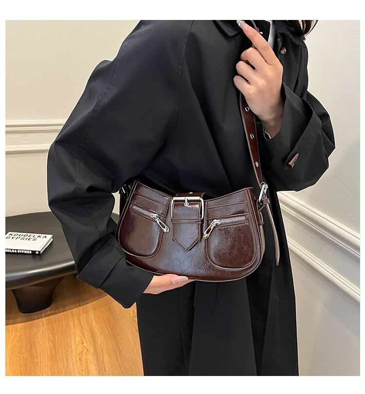 Faux Leather Buckled Shoulder Bag
