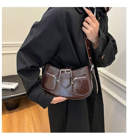 Faux Leather Buckled Shoulder Bag