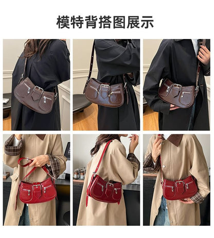 Faux Leather Buckled Shoulder Bag