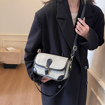 Faux Leather Contrast Piping Crossbody Bag