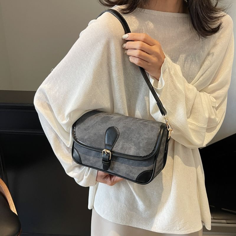 Faux Leather Contrast Piping Crossbody Bag