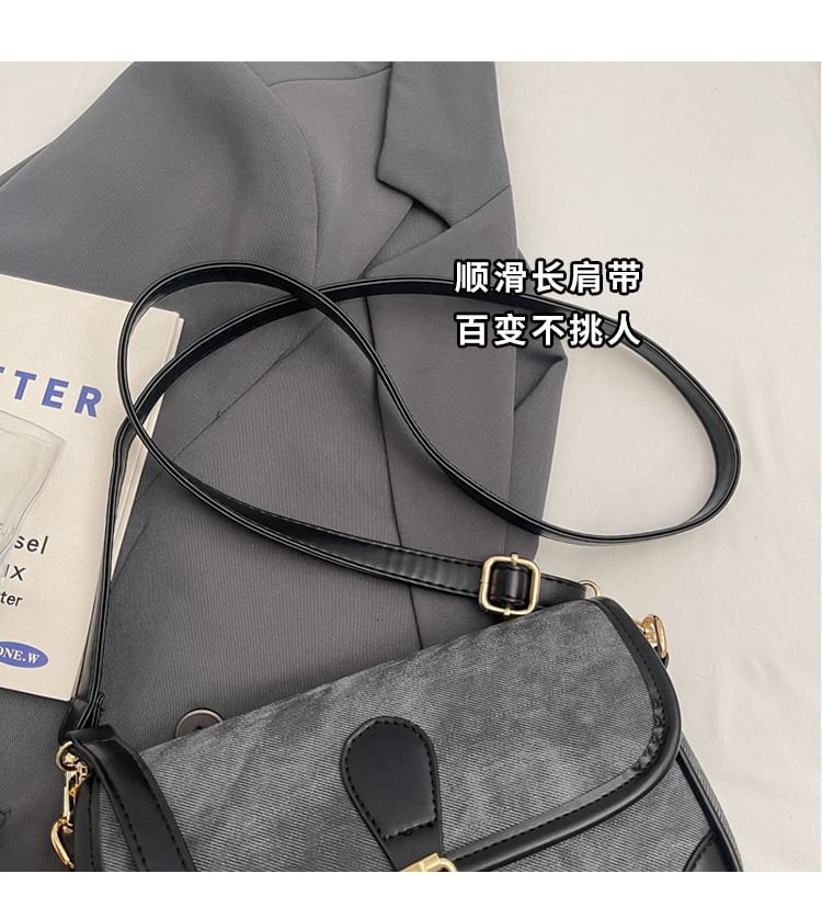 Faux Leather Contrast Piping Crossbody Bag