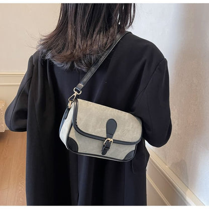 Faux Leather Contrast Piping Crossbody Bag