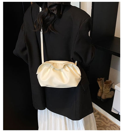 Faux Leather Ruched Crossbody Bag