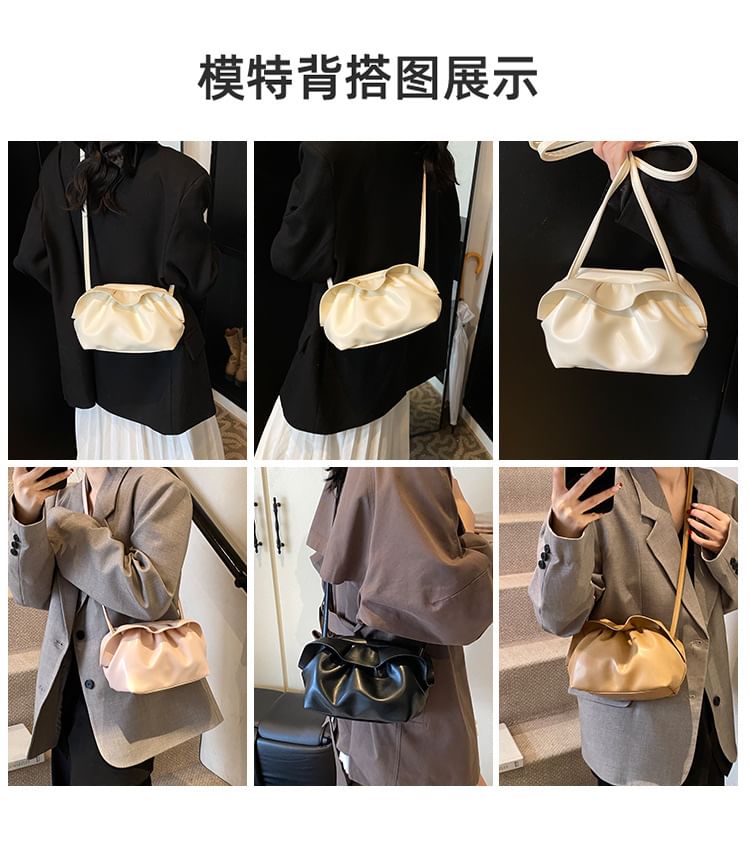 Faux Leather Ruched Crossbody Bag