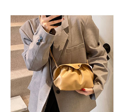 Faux Leather Ruched Crossbody Bag