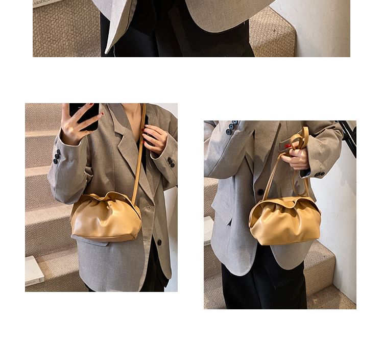 Faux Leather Ruched Crossbody Bag