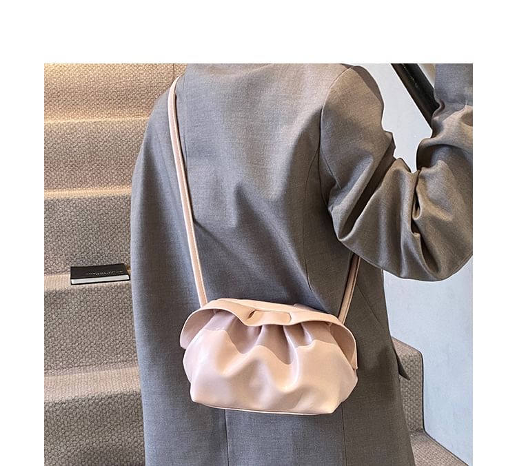 Faux Leather Ruched Crossbody Bag