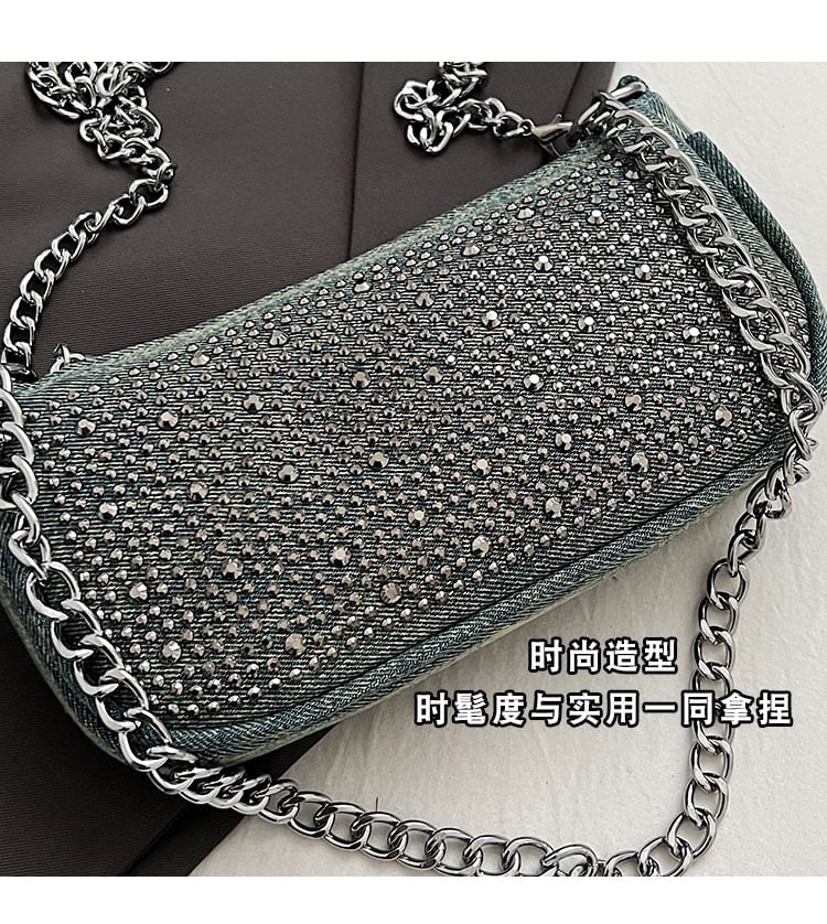 Denim Rhinestone Evening Clutch