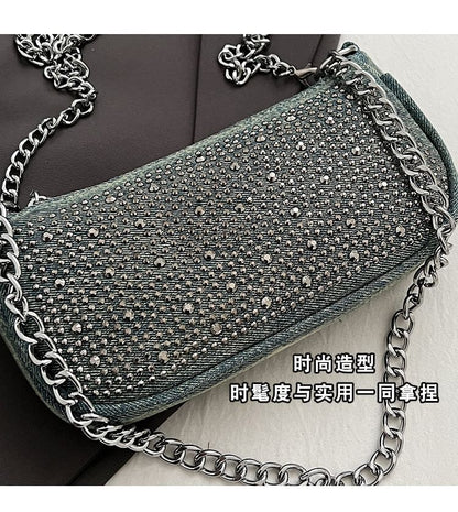Denim Rhinestone Evening Clutch