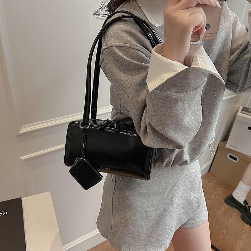 Faux Leather Box Shoulder Bag