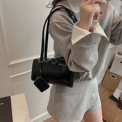 Faux Leather Box Shoulder Bag