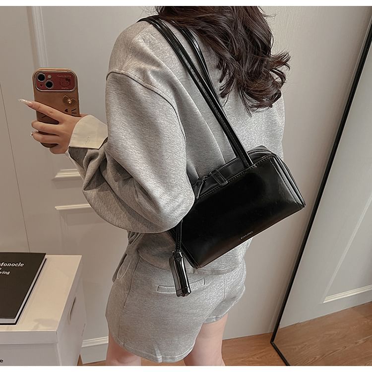 Faux Leather Box Shoulder Bag