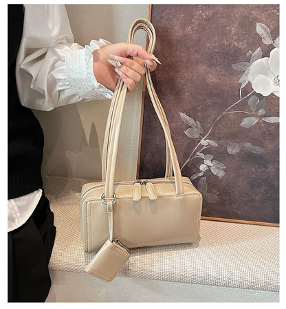 Faux Leather Box Shoulder Bag