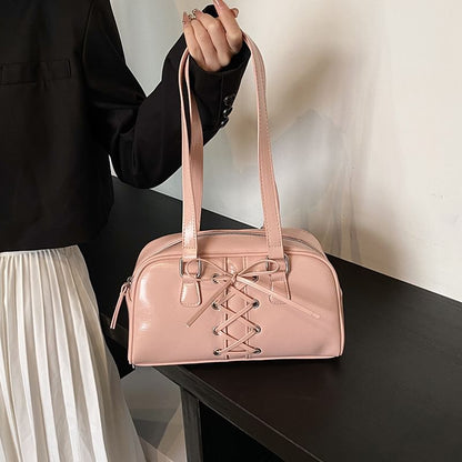 Faux Leather Lace-Up Shoulder Bag