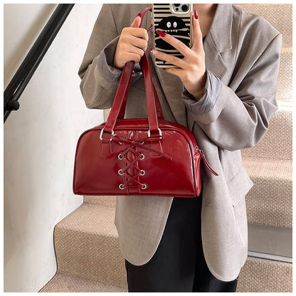 Faux Leather Lace-Up Shoulder Bag