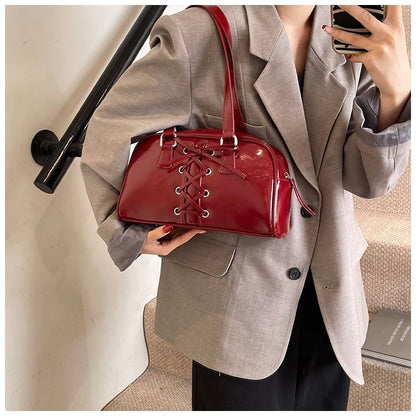 Faux Leather Lace-Up Shoulder Bag