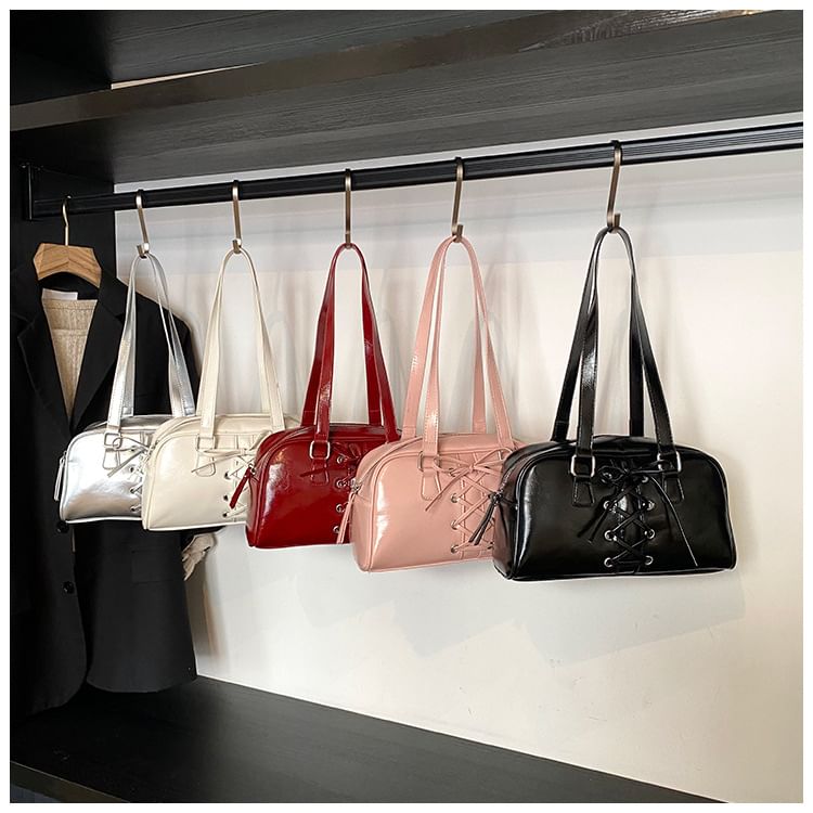 Faux Leather Lace-Up Shoulder Bag