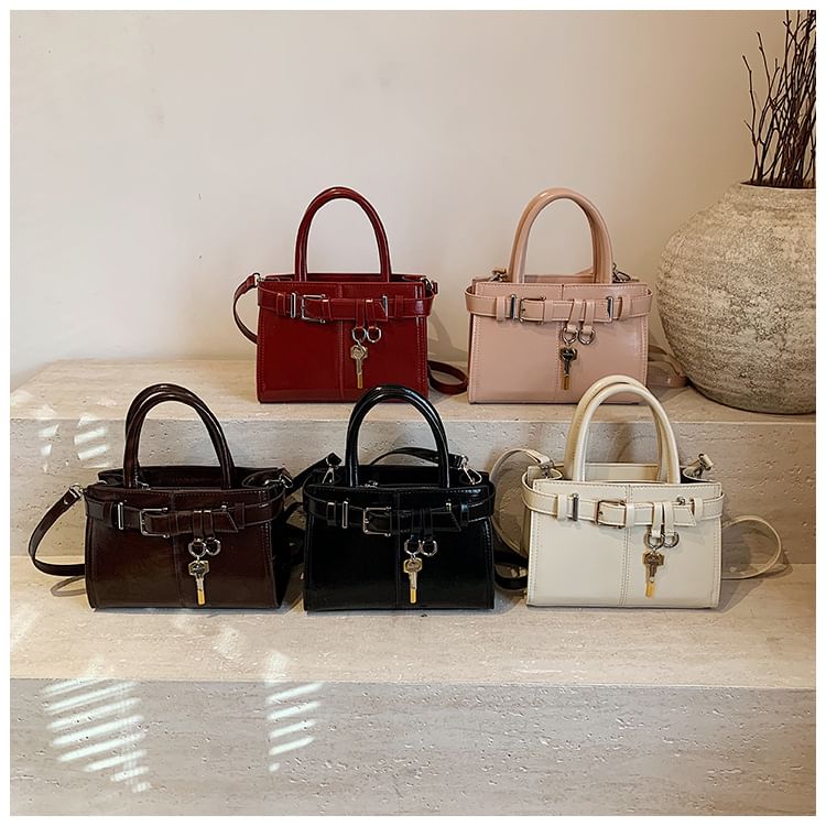 Faux Leather Buckle Crossbody Bag