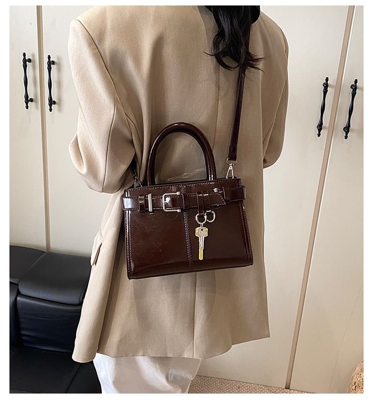 Faux Leather Buckle Crossbody Bag