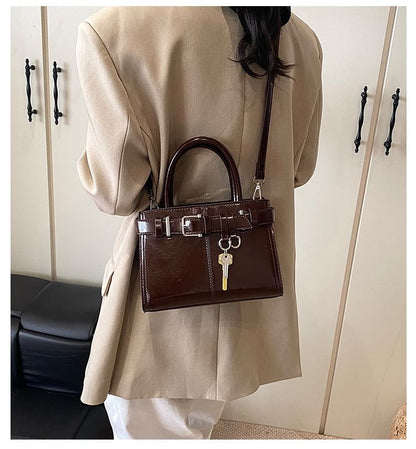 Faux Leather Buckle Crossbody Bag