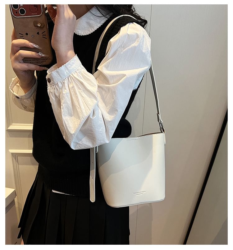 Faux Leather Plain Bucket Bag