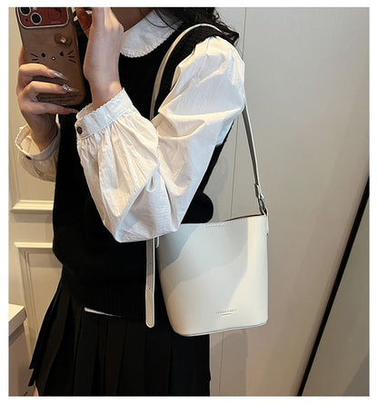 Faux Leather Plain Bucket Bag