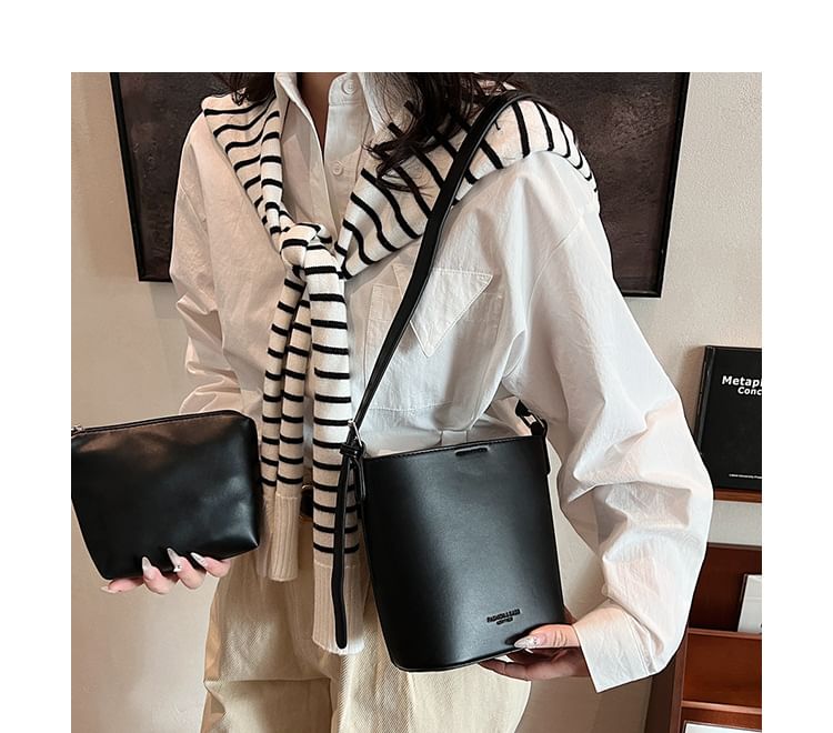 Faux Leather Plain Bucket Bag