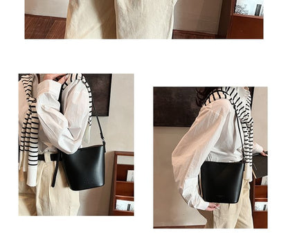 Faux Leather Plain Bucket Bag