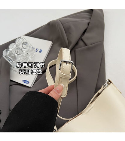 Faux Leather Plain Bucket Bag