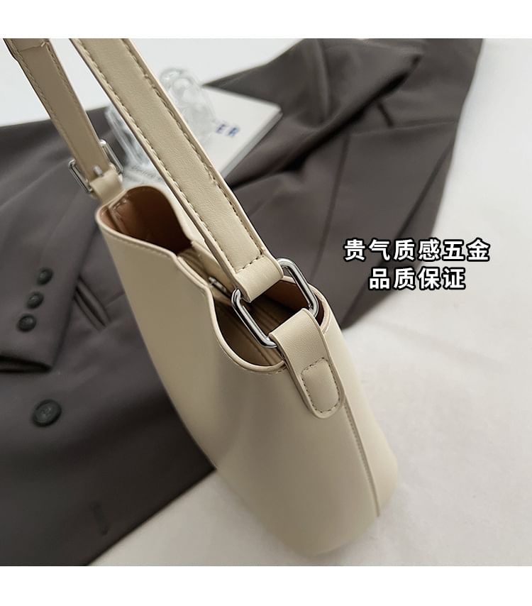 Faux Leather Plain Bucket Bag