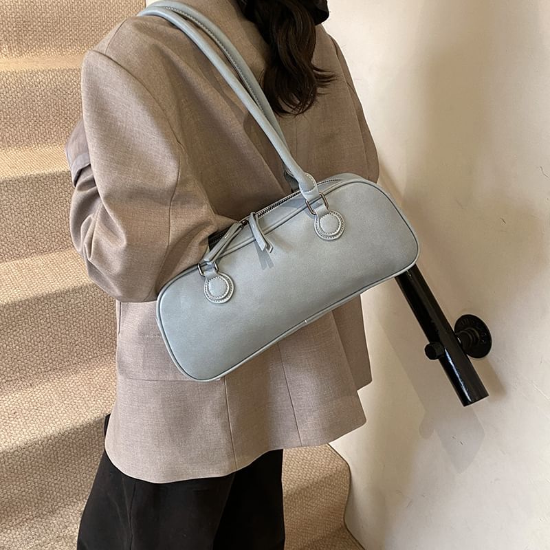 Faux Leather Plain Shoulder Bag