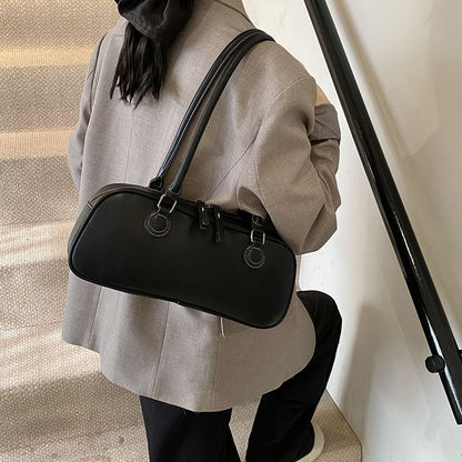 Faux Leather Plain Shoulder Bag