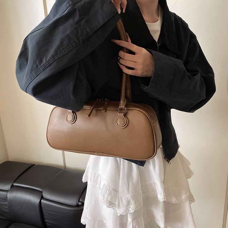 Faux Leather Plain Shoulder Bag