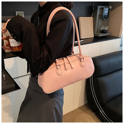 Faux Leather Plain Shoulder Bag